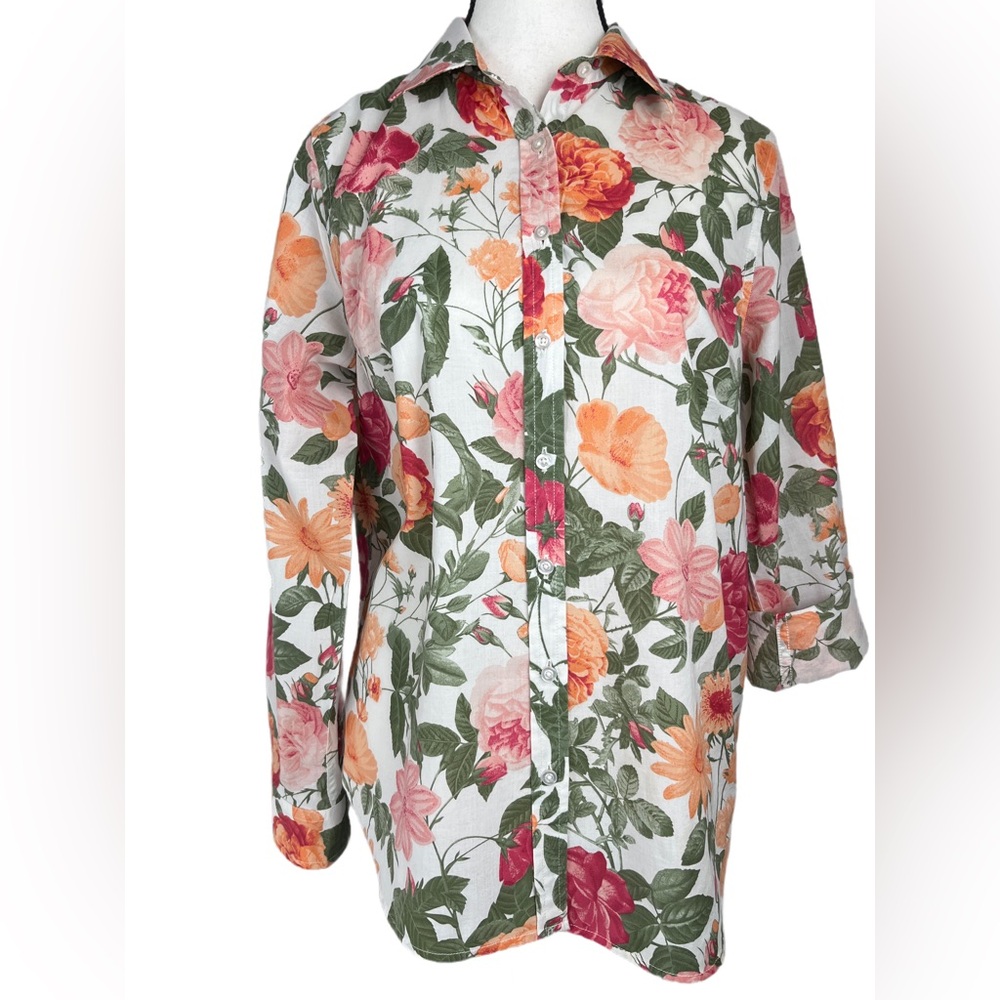 Talbots Floral Long Sleeve Floral Button Down Tab Sleeves Shirt | MP